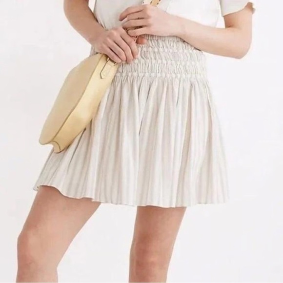 Madewell Women Skirt Small Smocked Pull On Mini Cool Fog Striped Coastal Cowgirl - Picture 3 of 11